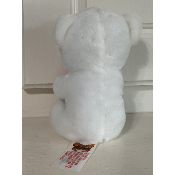 White Plush Teddy Bear With Glitter Flower & Brown Nose Stuffed Toy For Ages 4 & - Picture 2 of 3